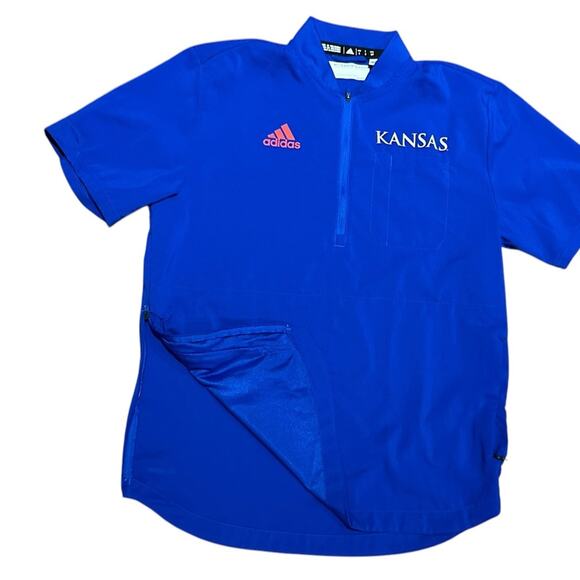 Adidas Royal Blue Kansas Adult Small Polyester Short Sleeve Windshirt Zip Neck - Picture 1 of 6